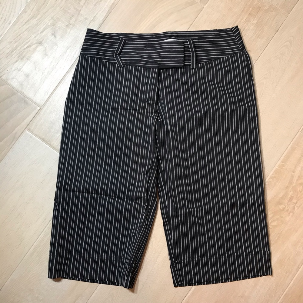 Black and white pinstripe capris